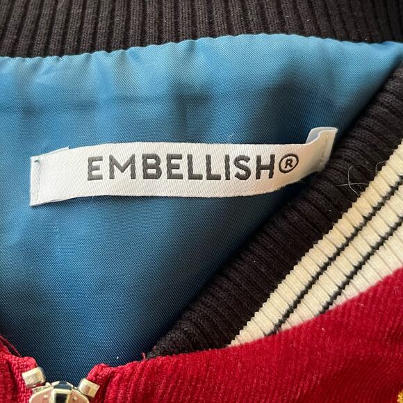 Embellish NYC Red Corduroy Varsity Jacket Full Zip Embroidered Men Small - Picture 6 of 11